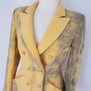 Escada 36 wool angora jacket blazer blue purple green yellow gray tie dyed 2 4 6